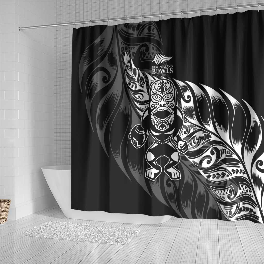 New Zealand Lawn Bowls Shower Curtain Black Maori Warrior Tribal Silver Fern LT9 - Polynesian Pride