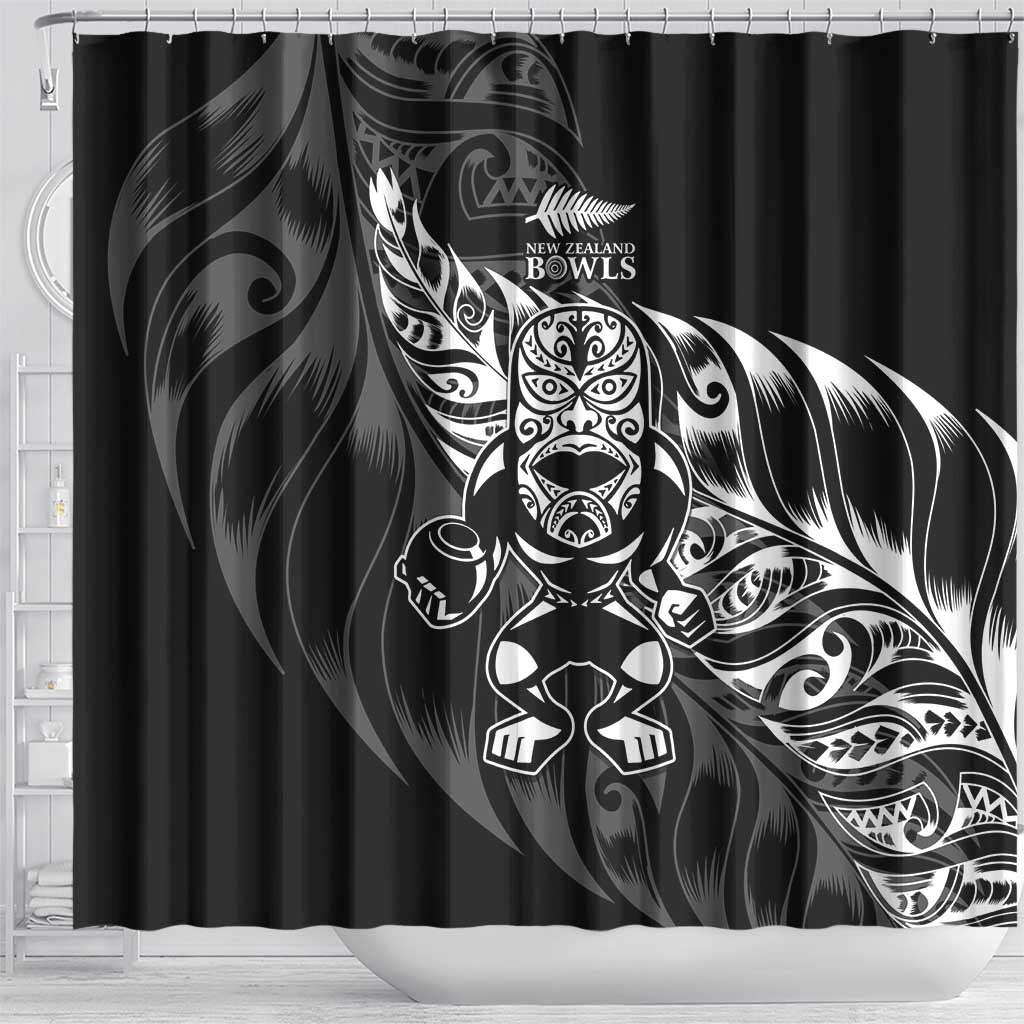 New Zealand Lawn Bowls Shower Curtain Black Maori Warrior Tribal Silver Fern LT9 - Polynesian Pride