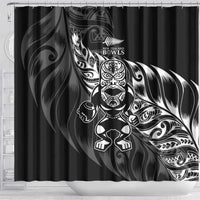 New Zealand Lawn Bowls Shower Curtain Black Maori Warrior Tribal Silver Fern LT9 - Polynesian Pride