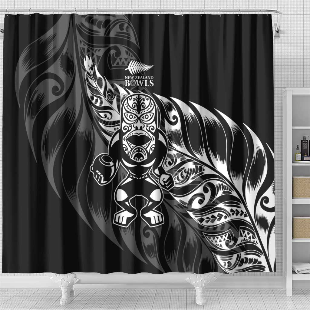New Zealand Lawn Bowls Shower Curtain Black Maori Warrior Tribal Silver Fern LT9 - Polynesian Pride