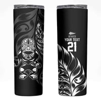 New Zealand Lawn Bowls Custom Skinny Tumbler Black Maori Warrior Tribal Silver Fern LT9 Black - Polynesian Pride