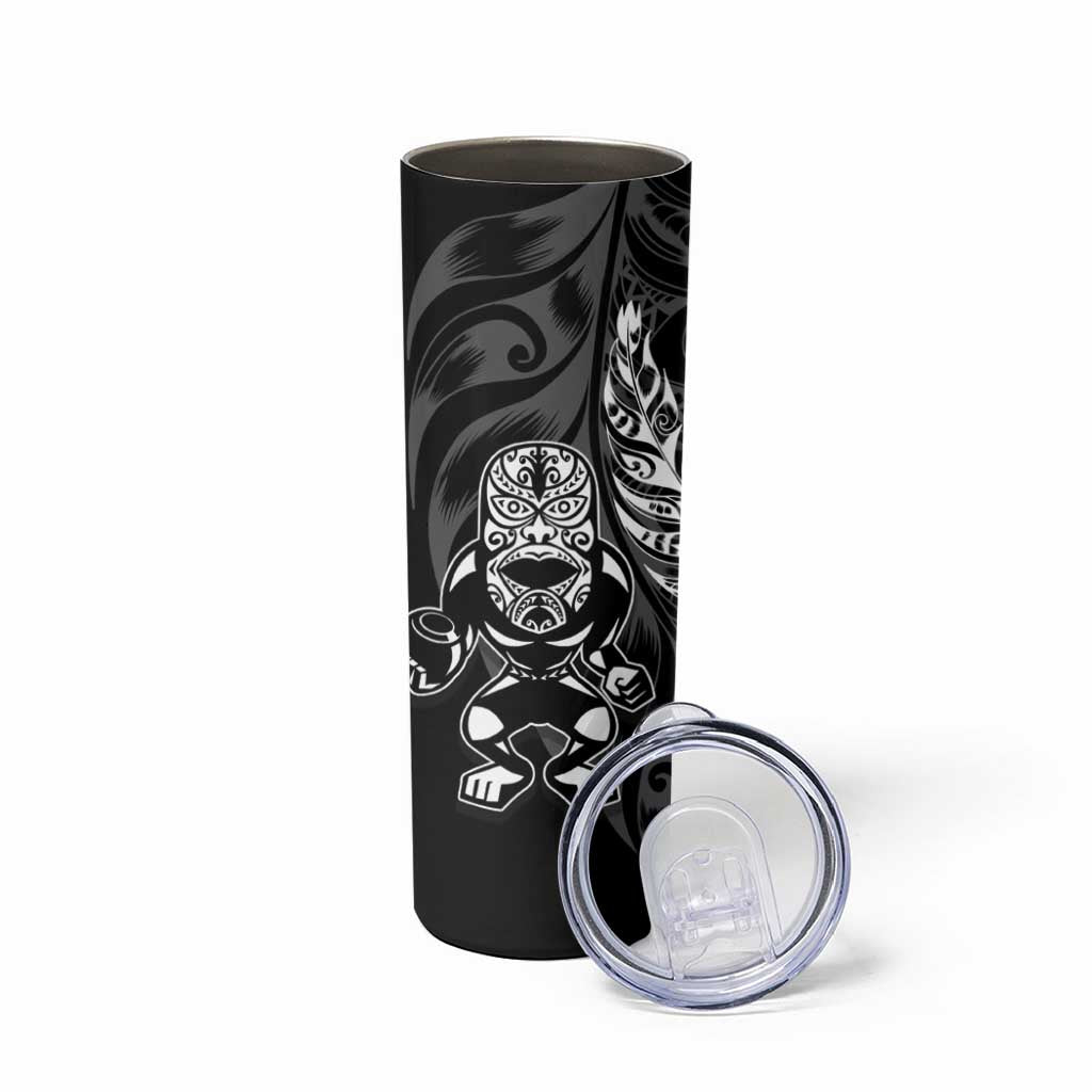 New Zealand Lawn Bowls Custom Skinny Tumbler Black Maori Warrior Tribal Silver Fern LT9 - Polynesian Pride