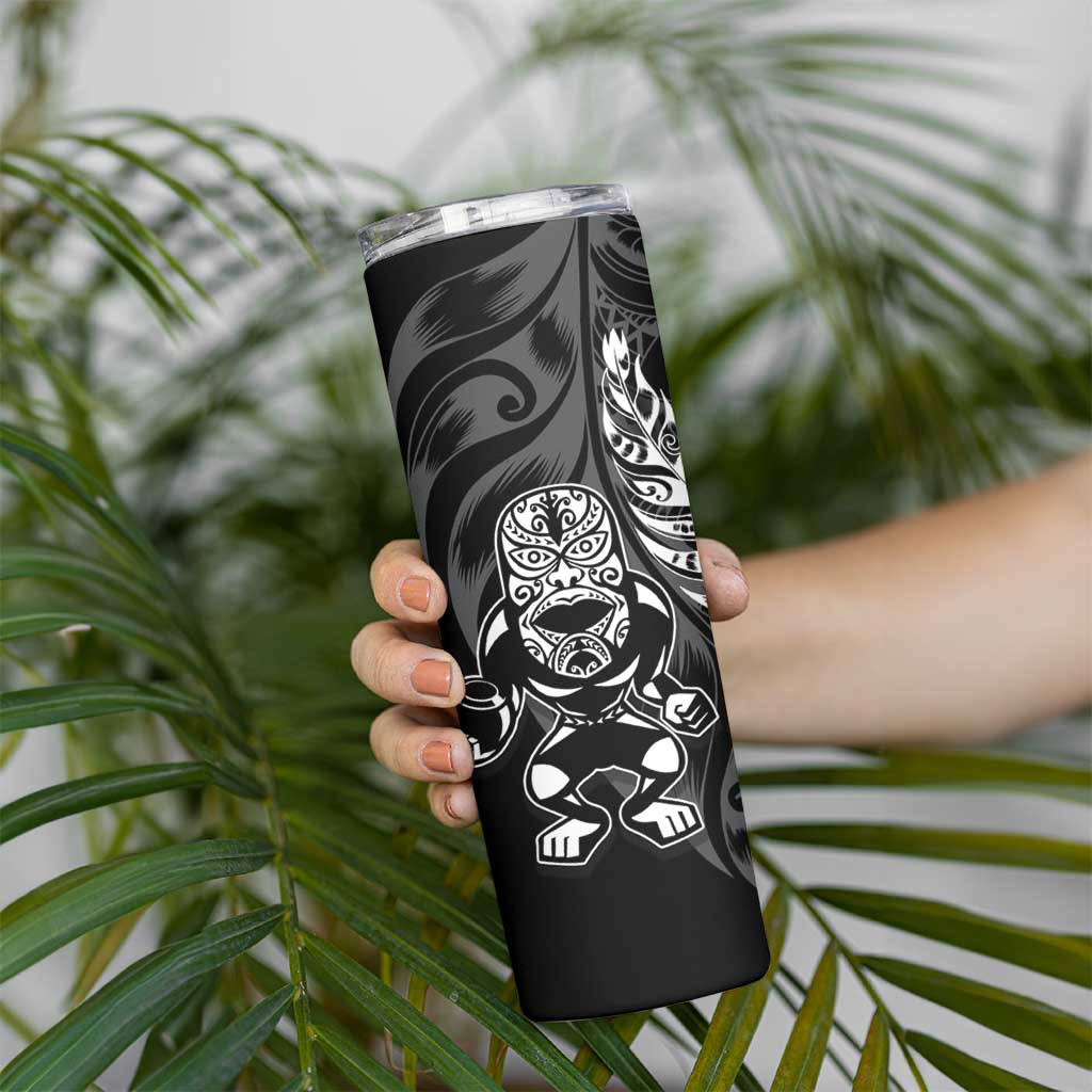 New Zealand Lawn Bowls Custom Skinny Tumbler Black Maori Warrior Tribal Silver Fern LT9 - Polynesian Pride