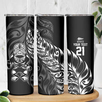 New Zealand Lawn Bowls Custom Skinny Tumbler Black Maori Warrior Tribal Silver Fern LT9 - Polynesian Pride