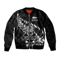 New Zealand Lawn Bowls Custom Sleeve Zip Bomber Jacket Black Maori Warrior Tribal Silver Fern LT9 Unisex Black - Polynesian Pride