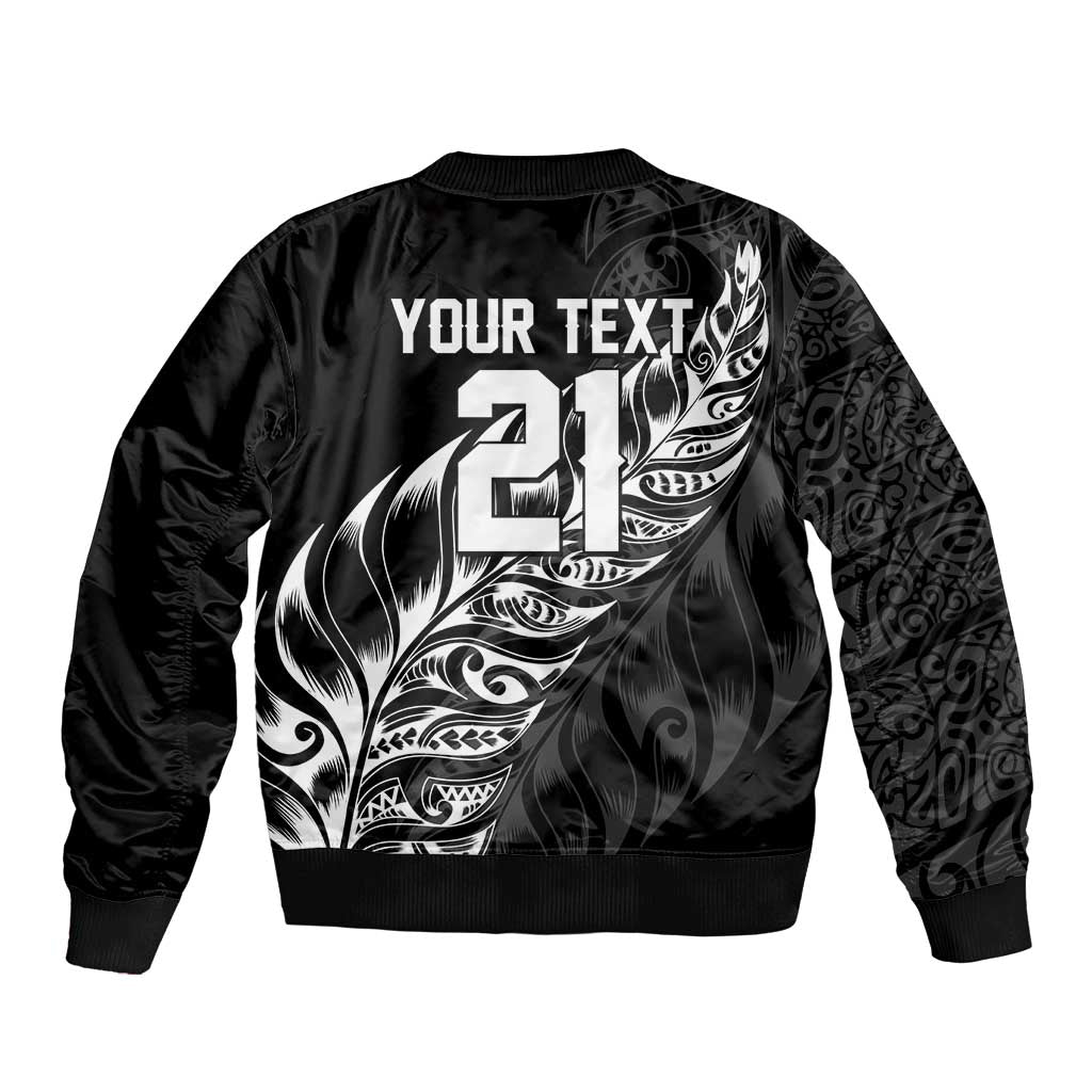 New Zealand Lawn Bowls Custom Sleeve Zip Bomber Jacket Black Maori Warrior Tribal Silver Fern LT9 - Polynesian Pride