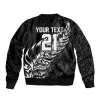 New Zealand Lawn Bowls Custom Sleeve Zip Bomber Jacket Black Maori Warrior Tribal Silver Fern LT9 - Polynesian Pride