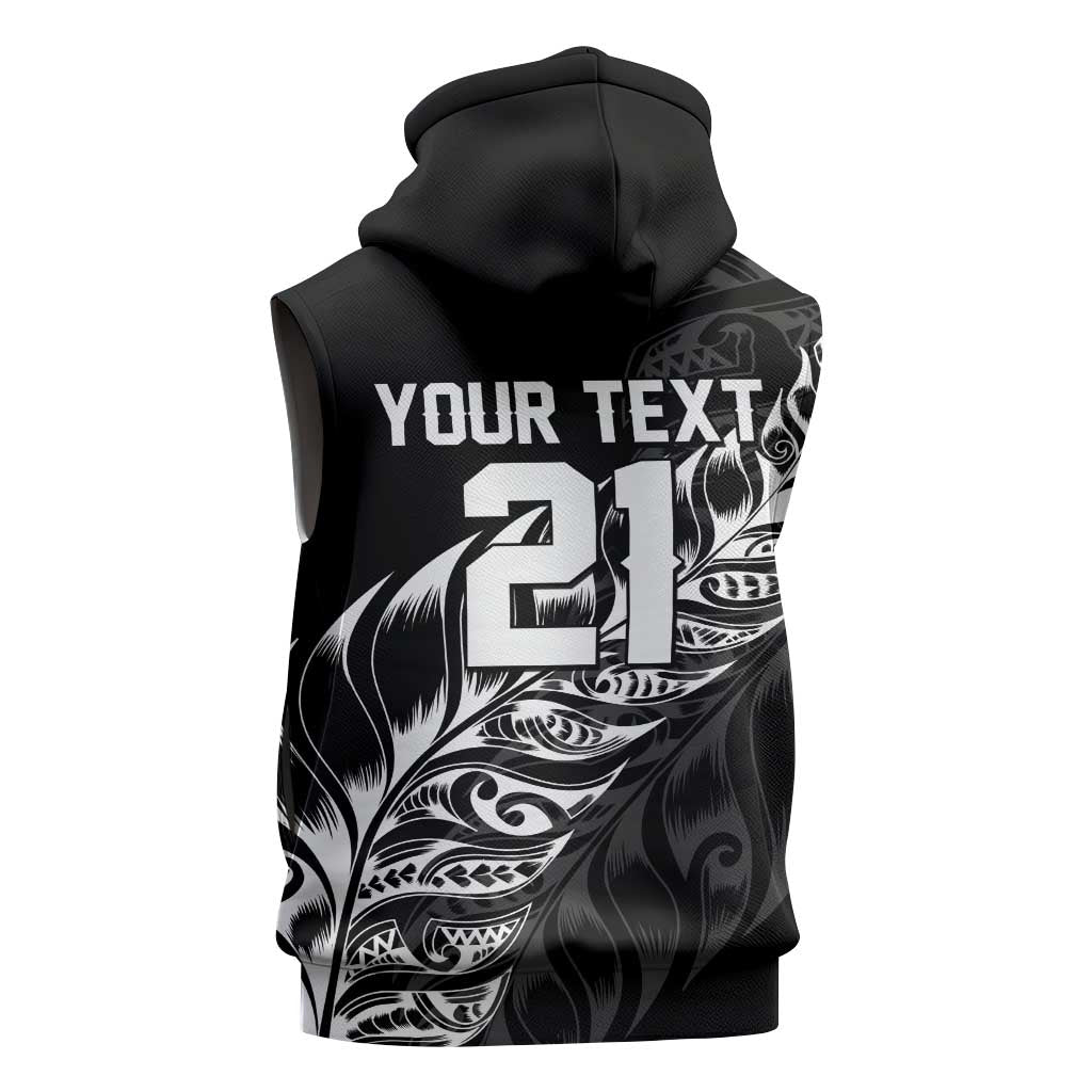 New Zealand Lawn Bowls Custom Sleeveless Hoodie Black Maori Warrior Tribal Silver Fern LT9 - Polynesian Pride