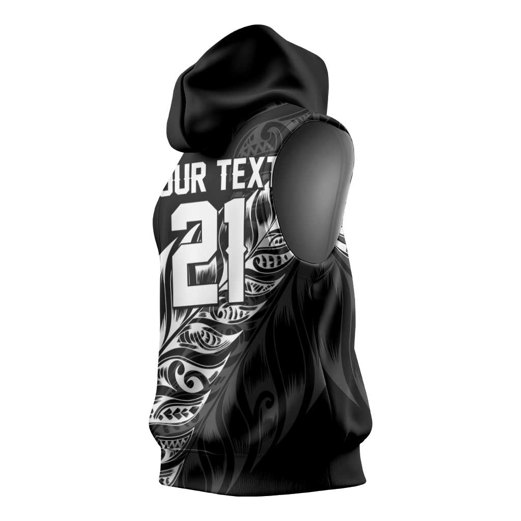 New Zealand Lawn Bowls Custom Sleeveless Hoodie Black Maori Warrior Tribal Silver Fern LT9 - Polynesian Pride