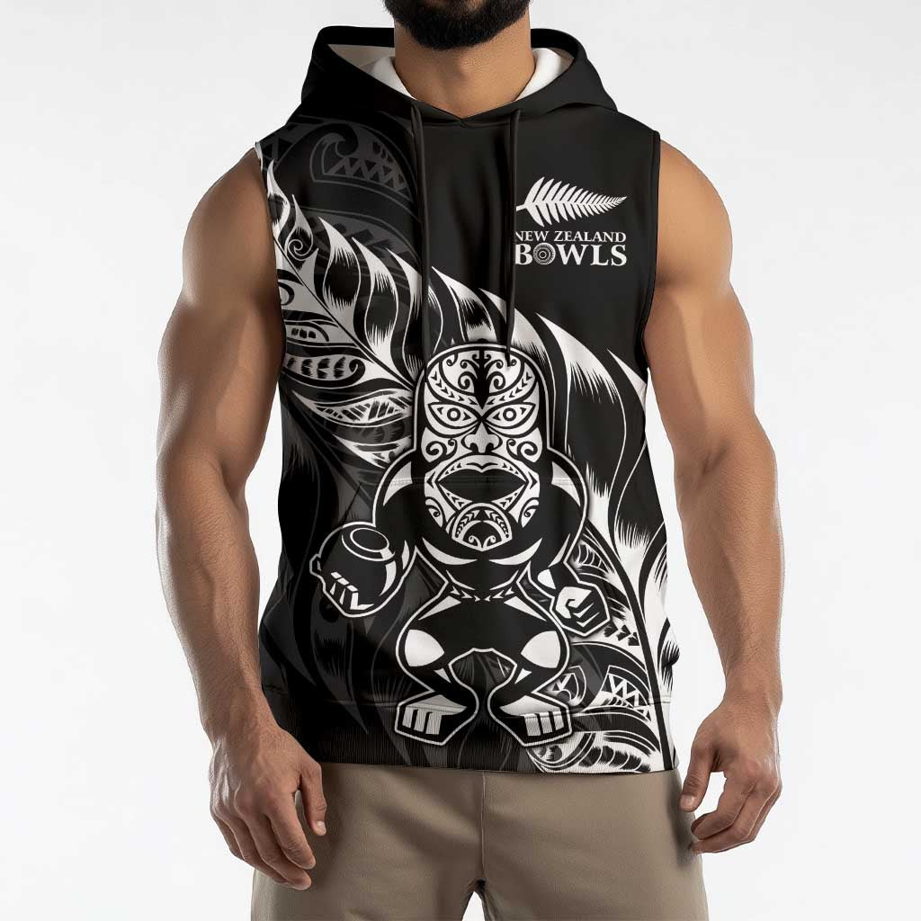 New Zealand Lawn Bowls Custom Sleeveless Hoodie Black Maori Warrior Tribal Silver Fern LT9 - Polynesian Pride