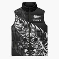 New Zealand Lawn Bowls Custom Sleeveless Puffer Jacket Black Maori Warrior Tribal Silver Fern LT9 Unisex Black - Polynesian Pride