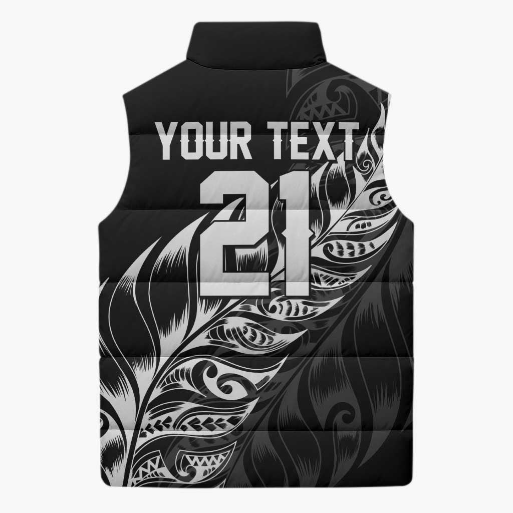New Zealand Lawn Bowls Custom Sleeveless Puffer Jacket Black Maori Warrior Tribal Silver Fern LT9 - Polynesian Pride
