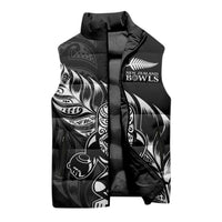 New Zealand Lawn Bowls Custom Sleeveless Puffer Jacket Black Maori Warrior Tribal Silver Fern LT9 - Polynesian Pride