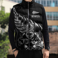 New Zealand Lawn Bowls Custom Sleeveless Puffer Jacket Black Maori Warrior Tribal Silver Fern LT9 - Polynesian Pride