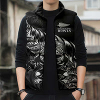 New Zealand Lawn Bowls Custom Sleeveless Puffer Jacket Black Maori Warrior Tribal Silver Fern LT9 - Polynesian Pride