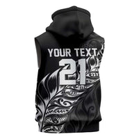 New Zealand Lawn Bowls Custom Sleeveless Zip Hoodie Black Maori Warrior Tribal Silver Fern LT9 - Polynesian Pride