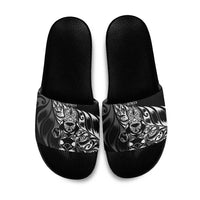 New Zealand Lawn Bowls Slide Sandals Black Maori Warrior Tribal Silver Fern LT9 Black - Polynesian Pride