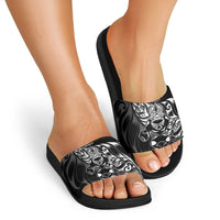 New Zealand Lawn Bowls Slide Sandals Black Maori Warrior Tribal Silver Fern LT9 - Polynesian Pride