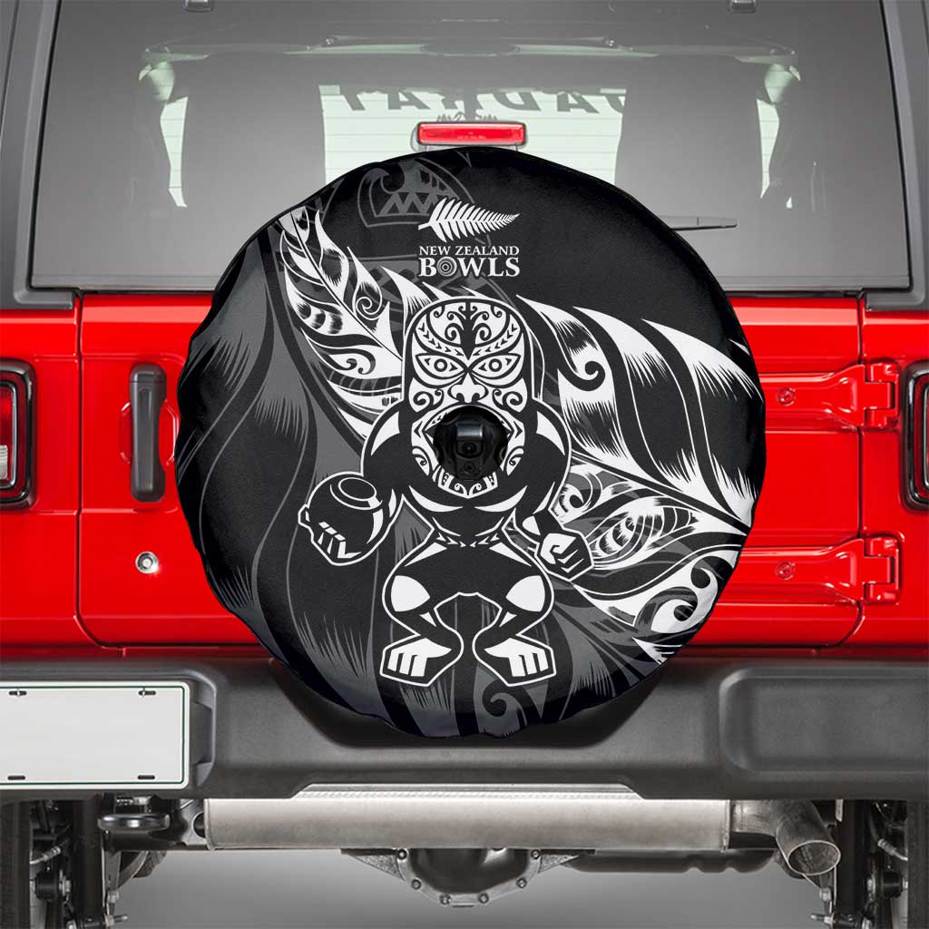 New Zealand Lawn Bowls Spare Tire Cover Black Maori Warrior Tribal Silver Fern LT9 - Polynesian Pride