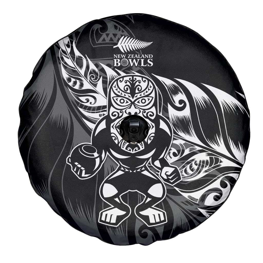 New Zealand Lawn Bowls Spare Tire Cover Black Maori Warrior Tribal Silver Fern LT9 - Polynesian Pride