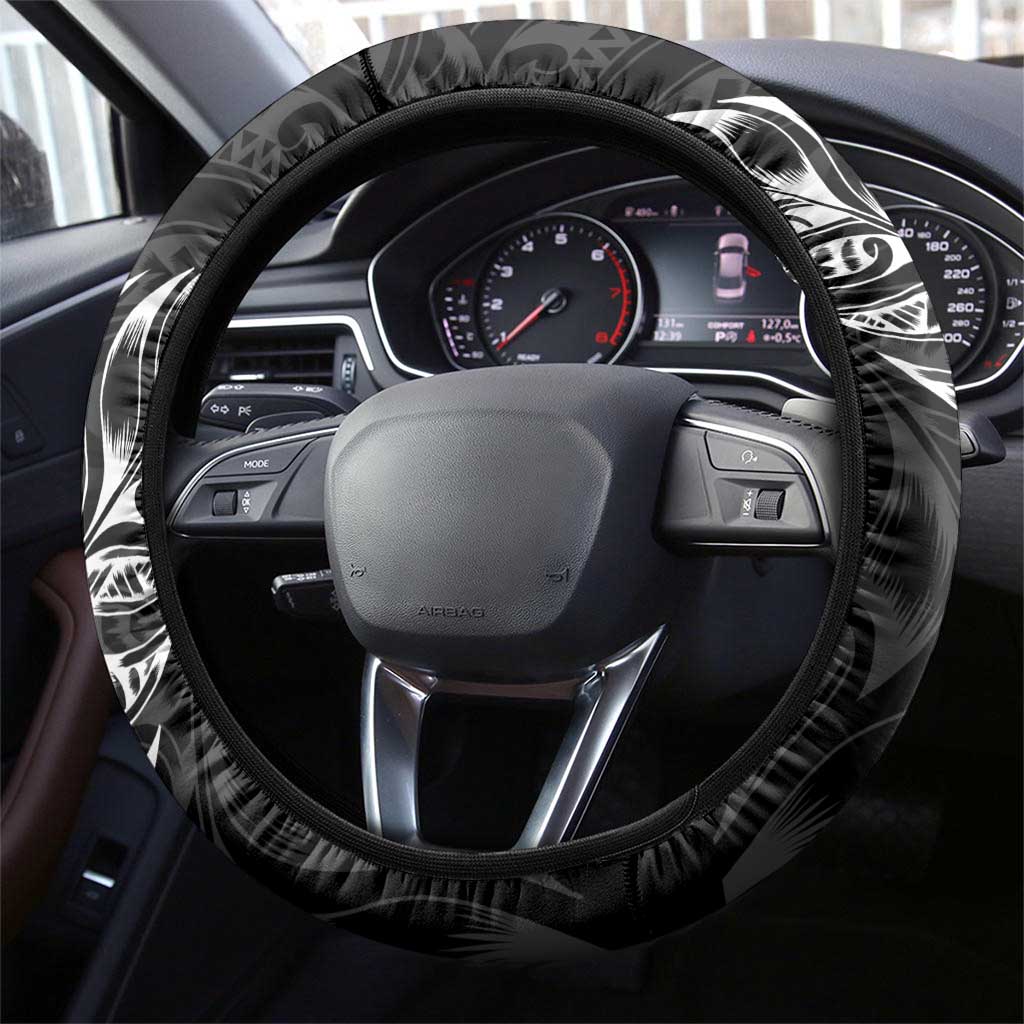 New Zealand Lawn Bowls Steering Wheel Cover Black Maori Warrior Tribal Silver Fern LT9 - Polynesian Pride