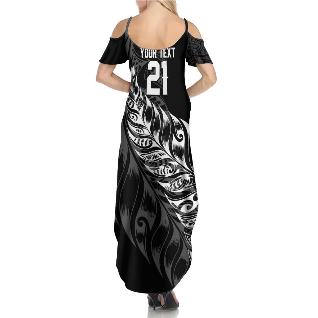 New Zealand Lawn Bowls Custom Summer Maxi Dress Black Maori Warrior Tribal Silver Fern LT9 - Polynesian Pride