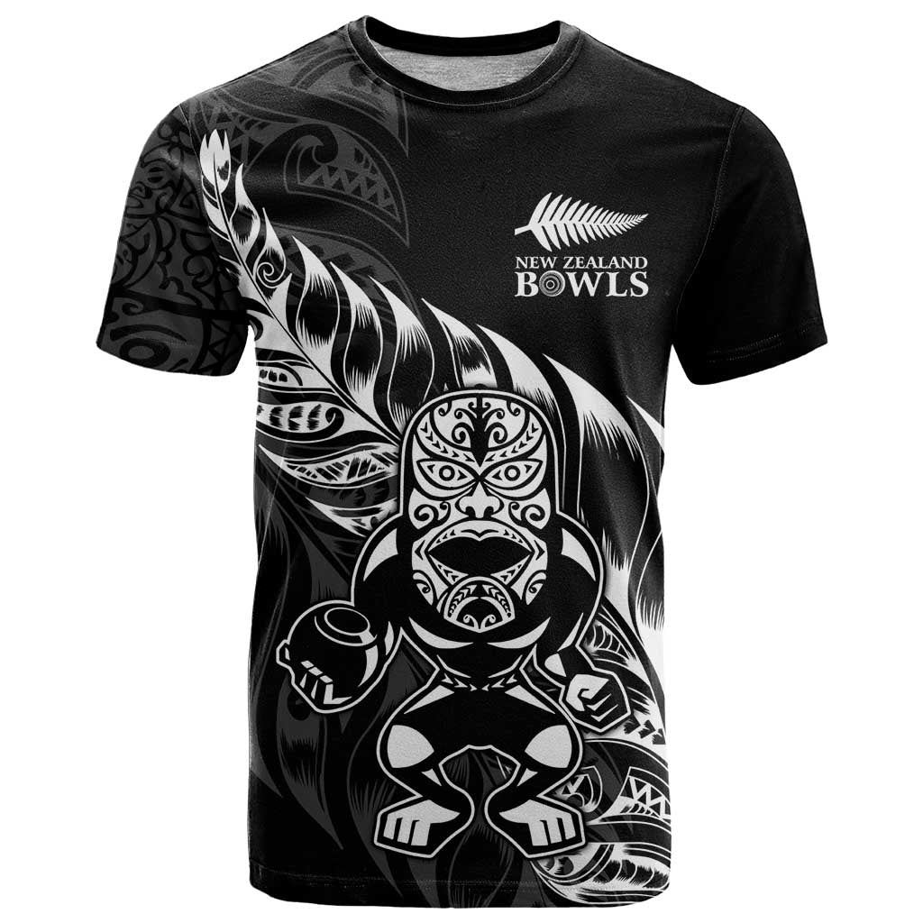 New Zealand Lawn Bowls Custom T Shirt Black Maori Warrior Tribal Silver Fern LT9 Black - Polynesian Pride