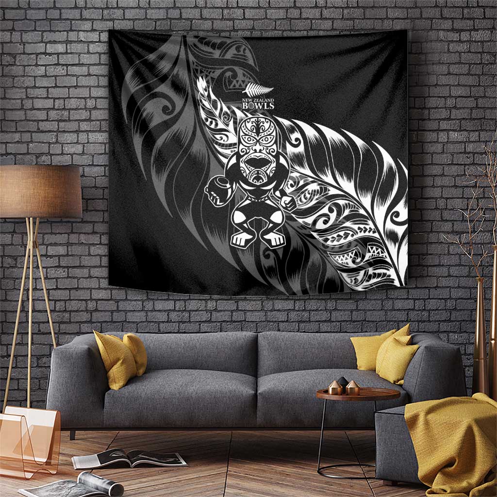 New Zealand Lawn Bowls Tapestry Black Maori Warrior Tribal Silver Fern LT9 Black - Polynesian Pride