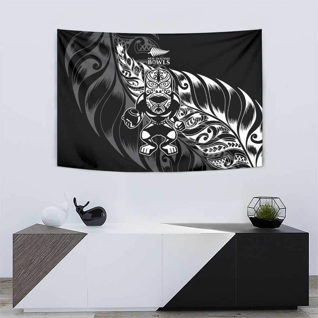 New Zealand Lawn Bowls Tapestry Black Maori Warrior Tribal Silver Fern LT9 - Polynesian Pride