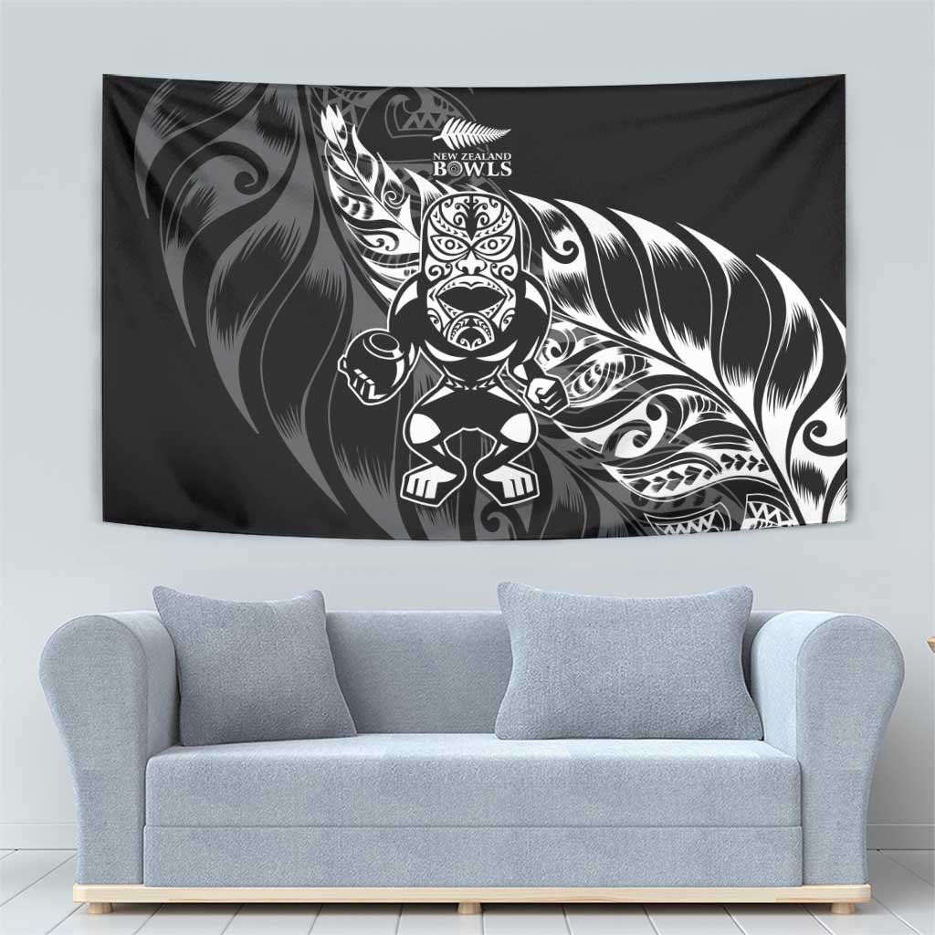 New Zealand Lawn Bowls Tapestry Black Maori Warrior Tribal Silver Fern LT9 - Polynesian Pride