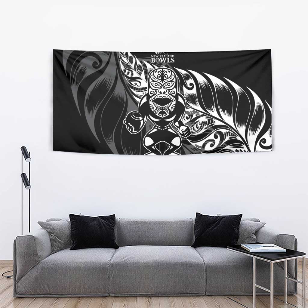 New Zealand Lawn Bowls Tapestry Black Maori Warrior Tribal Silver Fern LT9 - Polynesian Pride