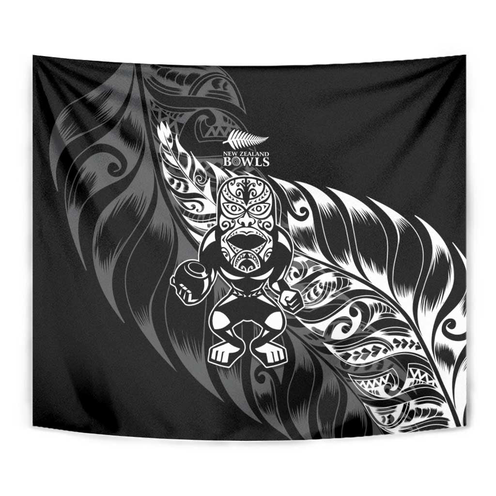 New Zealand Lawn Bowls Tapestry Black Maori Warrior Tribal Silver Fern LT9 - Polynesian Pride