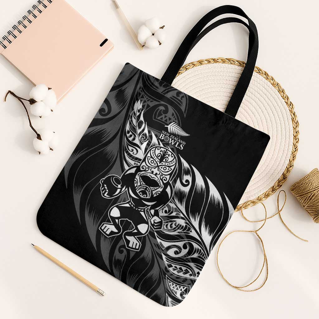 New Zealand Lawn Bowls Tote Bag Black Maori Warrior Tribal Silver Fern - Polynesian Pride
