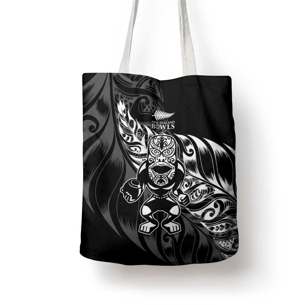 New Zealand Lawn Bowls Tote Bag Black Maori Warrior Tribal Silver Fern LT9 - Polynesian Pride