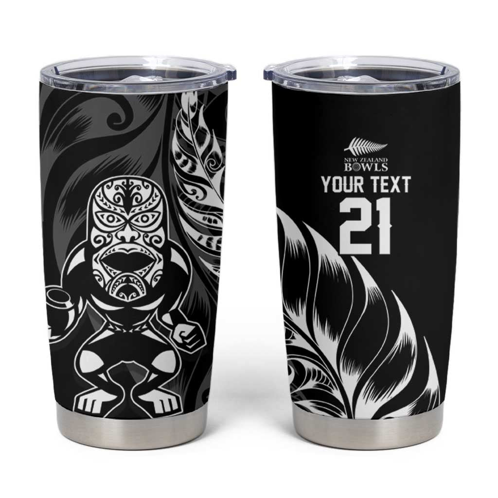 New Zealand Lawn Bowls Custom Tumbler Cup Black Maori Warrior Tribal Silver Fern LT9 Black - Polynesian Pride