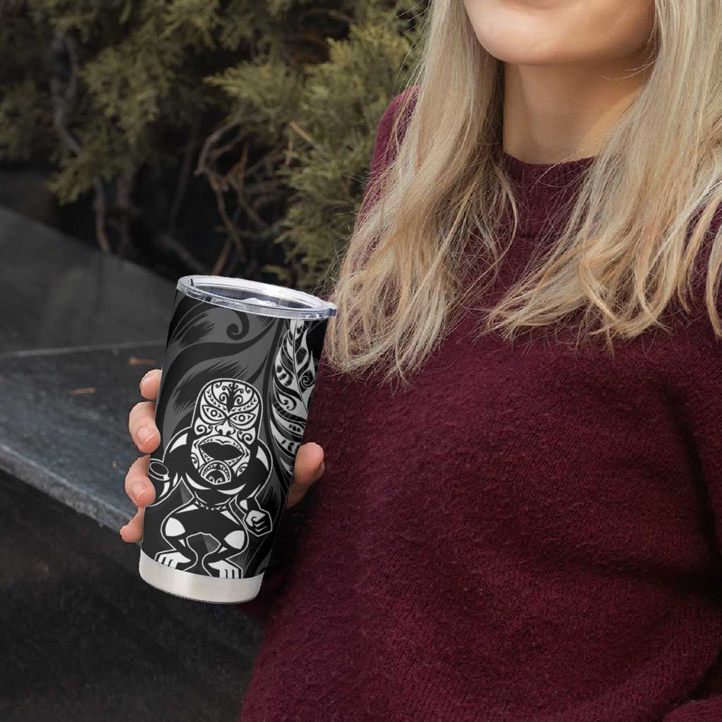 New Zealand Lawn Bowls Custom Tumbler Cup Black Maori Warrior Tribal Silver Fern LT9 - Polynesian Pride