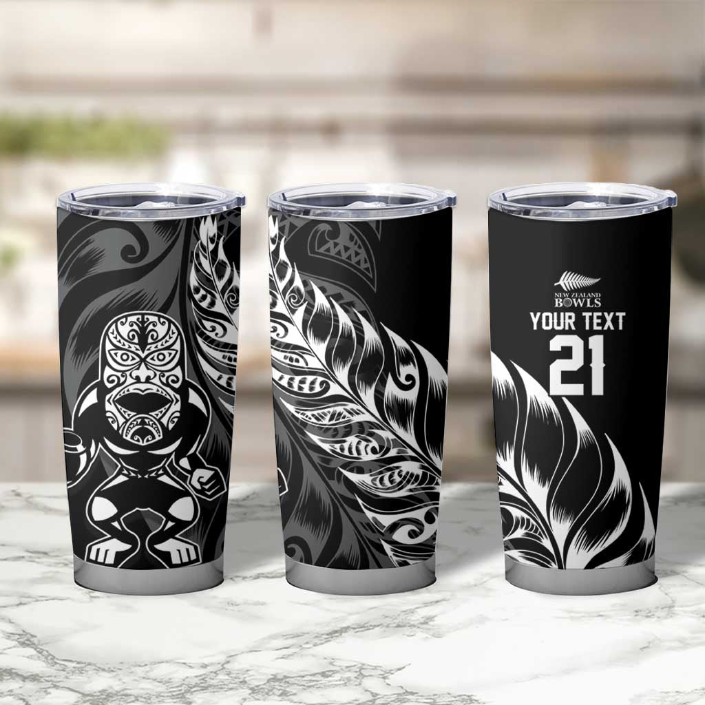 New Zealand Lawn Bowls Custom Tumbler Cup Black Maori Warrior Tribal Silver Fern LT9 - Polynesian Pride