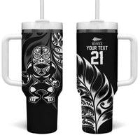 New Zealand Lawn Bowls Custom Tumbler With Handle Black Maori Warrior Tribal Silver Fern LT9 One Size: 40 oz Black - Polynesian Pride