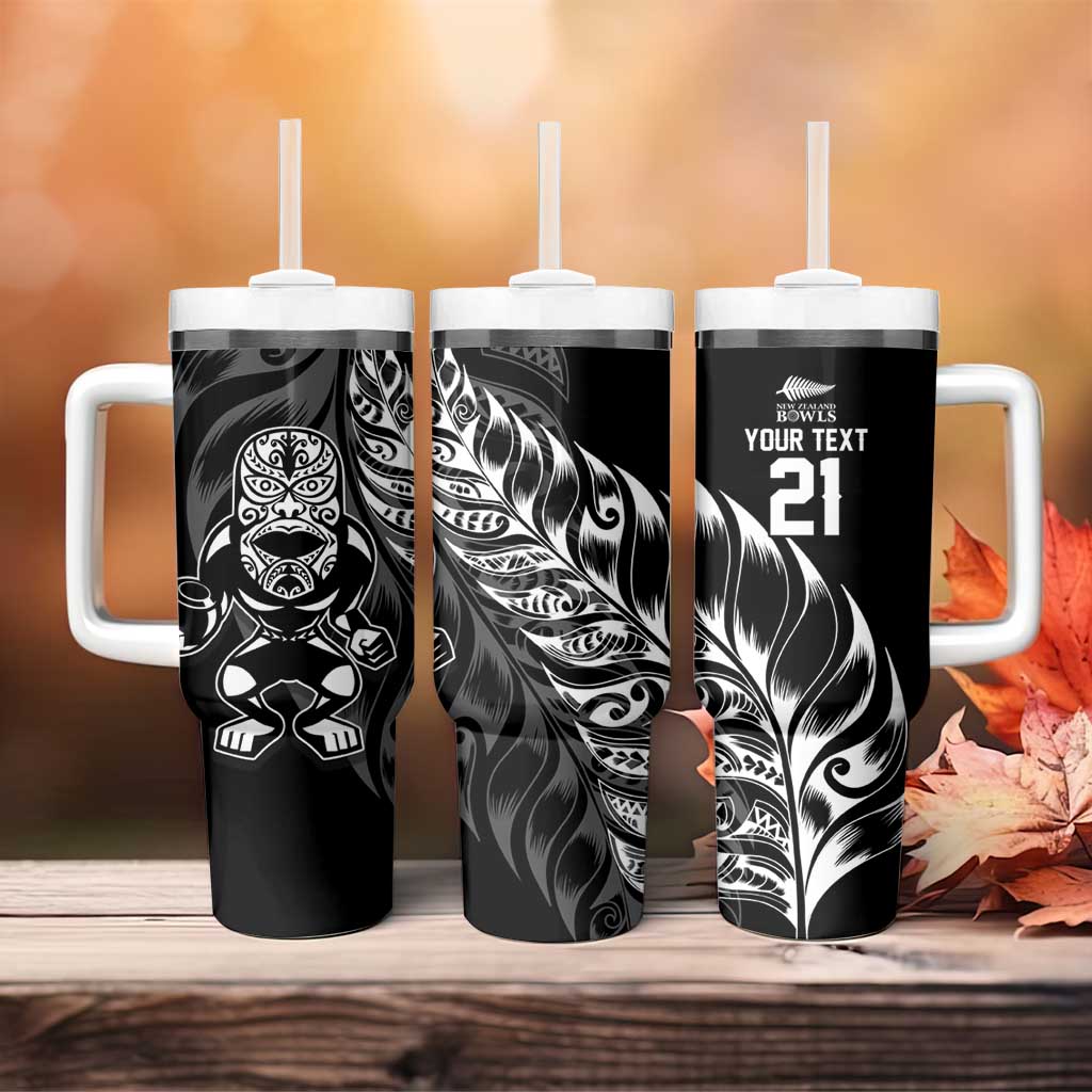 New Zealand Lawn Bowls Custom Tumbler With Handle Black Maori Warrior Tribal Silver Fern LT9 - Polynesian Pride