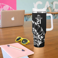 New Zealand Lawn Bowls Custom Tumbler With Handle Black Maori Warrior Tribal Silver Fern LT9 - Polynesian Pride