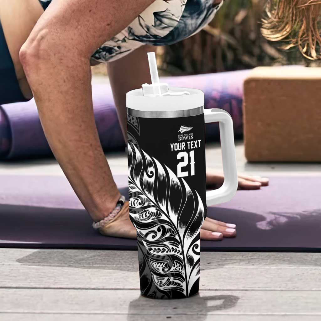 New Zealand Lawn Bowls Custom Tumbler With Handle Black Maori Warrior Tribal Silver Fern LT9 - Polynesian Pride