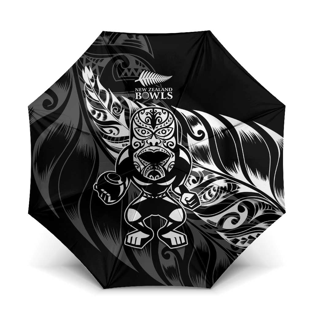 New Zealand Lawn Bowls Umbrella Black Maori Warrior Tribal Silver Fern LT9 One Size Folded 11.42 inch Opened Diameter 37.4 inch Black - Polynesian Pride