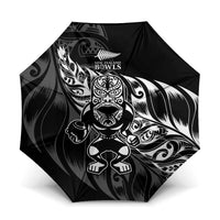 New Zealand Lawn Bowls Umbrella Black Maori Warrior Tribal Silver Fern LT9 One Size Folded 11.42 inch Opened Diameter 37.4 inch Black - Polynesian Pride