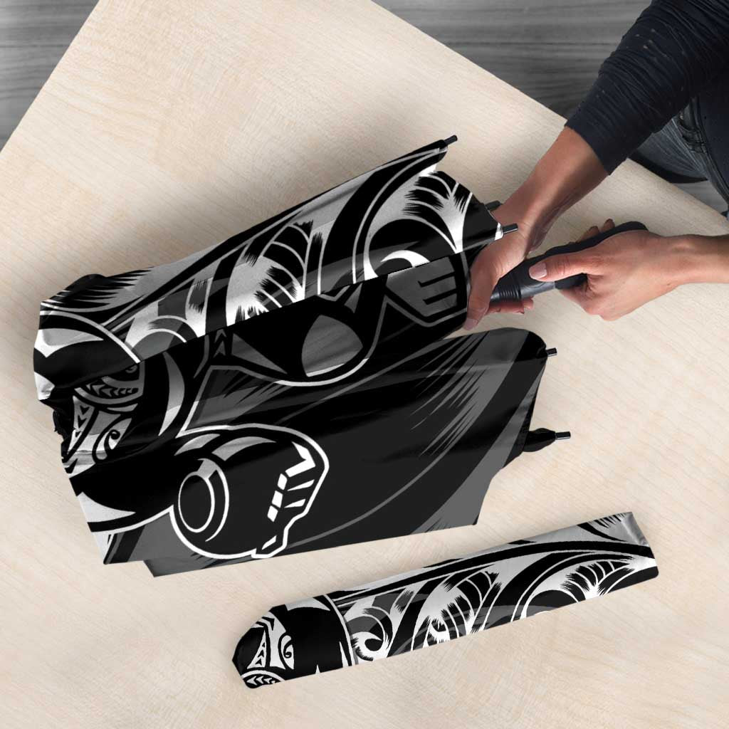 New Zealand Lawn Bowls Umbrella Black Maori Warrior Tribal Silver Fern LT9 - Polynesian Pride