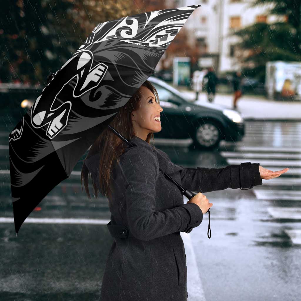 New Zealand Lawn Bowls Umbrella Black Maori Warrior Tribal Silver Fern LT9 - Polynesian Pride