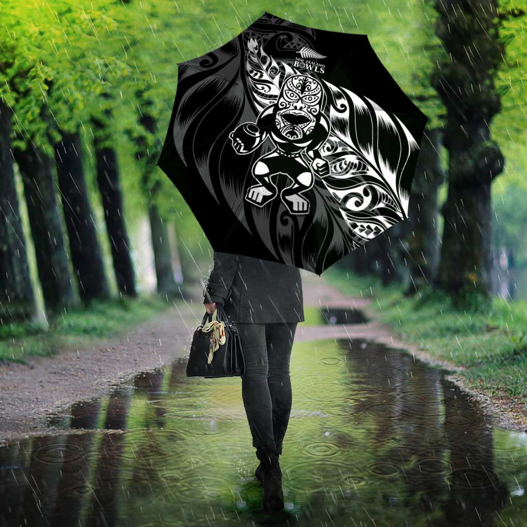 New Zealand Lawn Bowls Umbrella Black Maori Warrior Tribal Silver Fern LT9 - Polynesian Pride
