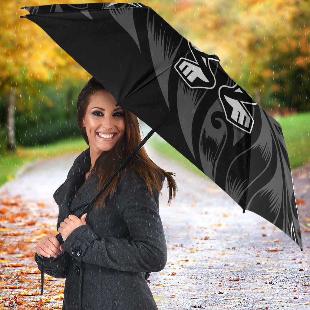 New Zealand Lawn Bowls Umbrella Black Maori Warrior Tribal Silver Fern LT9 - Polynesian Pride
