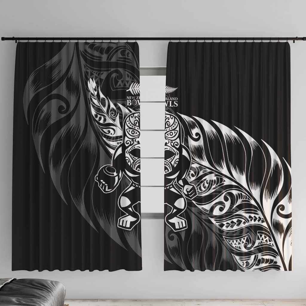New Zealand Lawn Bowls Window Curtain Black Maori Warrior Tribal Silver Fern LT9 With Hooks Black - Polynesian Pride