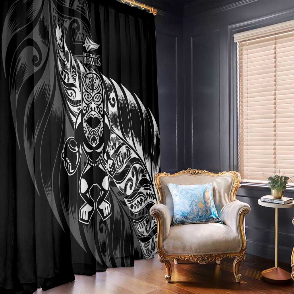New Zealand Lawn Bowls Window Curtain Black Maori Warrior Tribal Silver Fern LT9 - Polynesian Pride