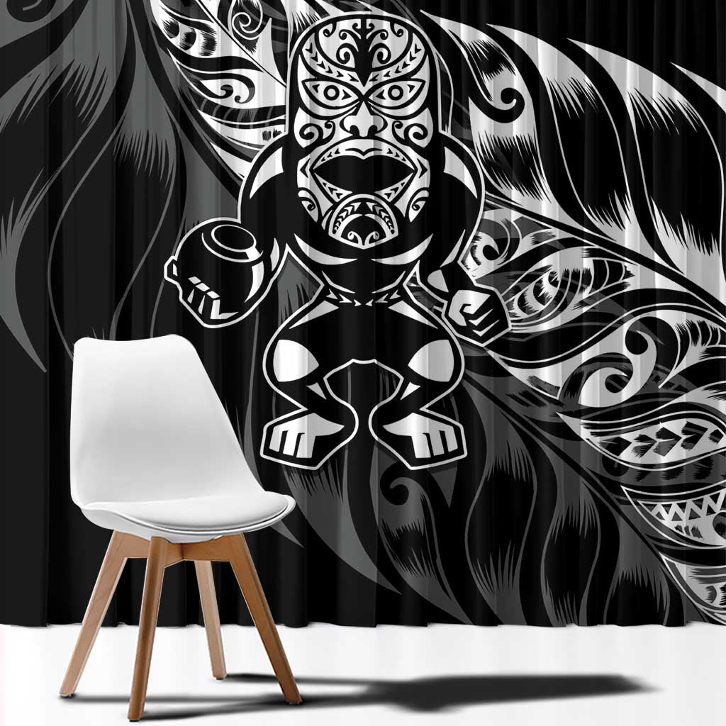 New Zealand Lawn Bowls Window Curtain Black Maori Warrior Tribal Silver Fern LT9 - Polynesian Pride